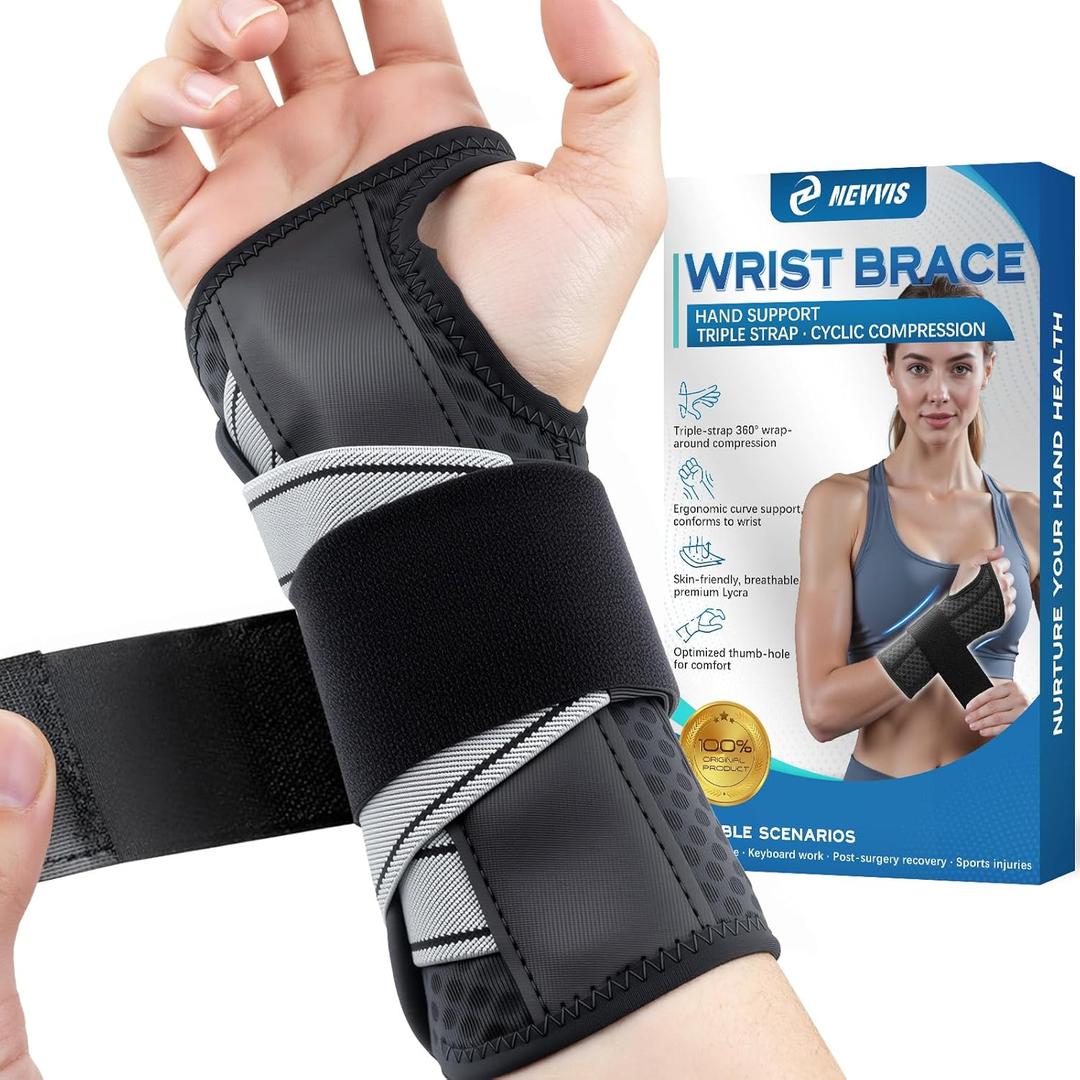 NEVVIS Wrist Brace for Carpal Tunnel Relief - Night & Day Wrist Support with Metal Splint, Stabilizing Brace for Tendonitis, Arthritis, Sprain, Right & Left Hand, Adjustable Fit for Men & Women (Right-Gray/Black)