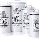 Canisters Sets for the Kitchen, Airtight Kitchen Canisters for Countertop, Flour and Sugar Containers, Tea Coffee Sugar Canister Set, Coffee Bar Decor and Accessories, Set of 4, White