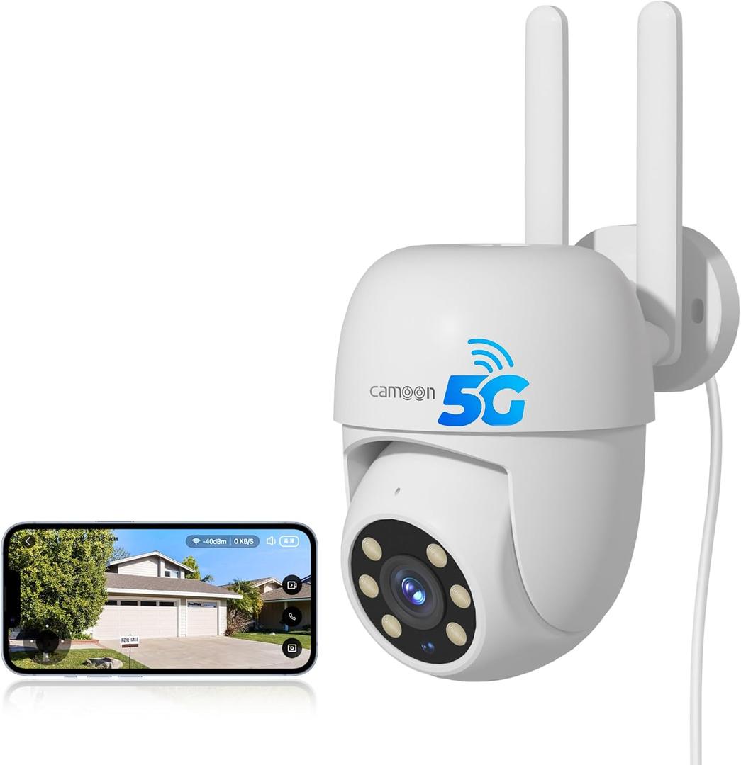 WiFi Security Camera Outdoor Wired, 2.4/5GHz Wi-Fi Camera for Home Security, Auto Tracking, Color Night Vision, Motion Detection, 2-Way Audio, 24/7 Recording, Work with Alexa/Google Home(1 Camera)