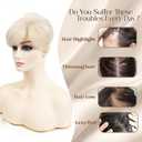 Short Hair Topper for Thinning Hair 5.5 Inch Short Pixie Cut Toppers Pieces Natural Curly Texture Synthetic Light Ash Blonde Wiglets Hairpieces (5.5 inch)