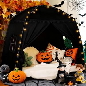 Sumbababy Large Teepee Tent for Kids: with Star Lights - Tent Indoor Kids Teepee Tent for Boys & Girls - Kids Play Tent Inside Canopy Bed for Playroom Gift Toys (All-Black)