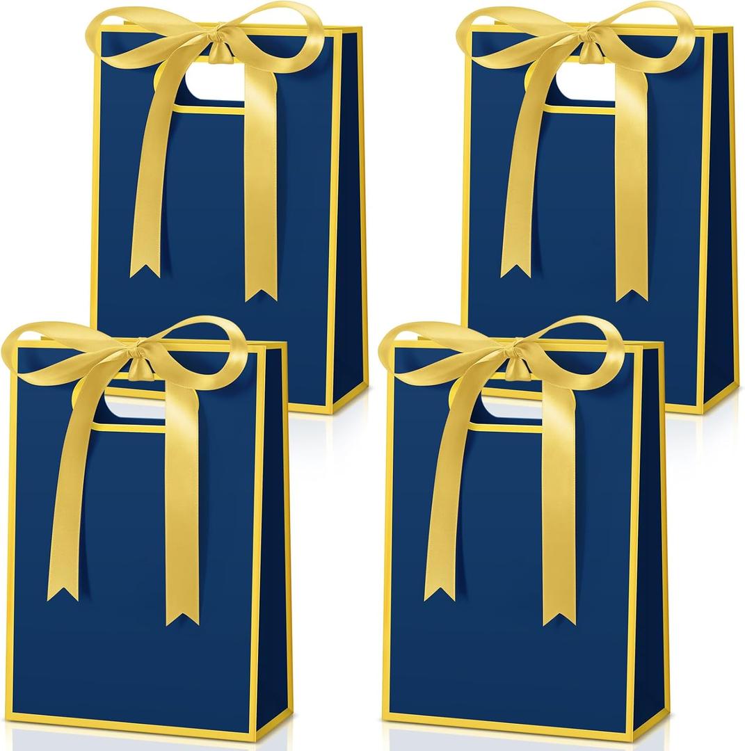 Kolldenn 30 Pcs Thank You Gift Bags with Handles 10.2 x 7.1 x 3.2 Inch Elegant Party Favor Bags with Ribbon Bow for Wedding Bridal Birthday Bridesmaid Holiday Party Supplies(Navy Blue)