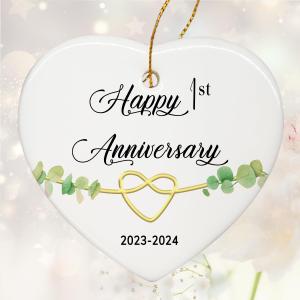 2 x 1 Year Anniversary Ornament, 1st Anniversary Decorations for Couple, 1st Wedding Anniversary Ornament Keepsake Sign - Heart Plaque - Christmas Ornament Gifts for Couple Her Him Wife Husband