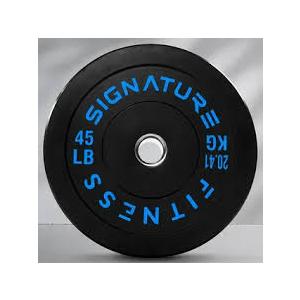 Signature Fitness 2" Olympic Bumper Flat Weight Plates with Steel Hub - 100% Virgin Rubber, Black, 45LB