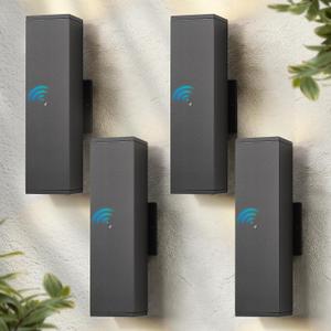 Dusk to Dawn Outdoor Wall Lights 4 Packs, Black Up And Down LED Exterior Wall Sconce - IP65 Waterproof, Modern Aluminum Exterior Light fixture For Porch,Garage,House With 2xGU10 Bulbs, 14 IN