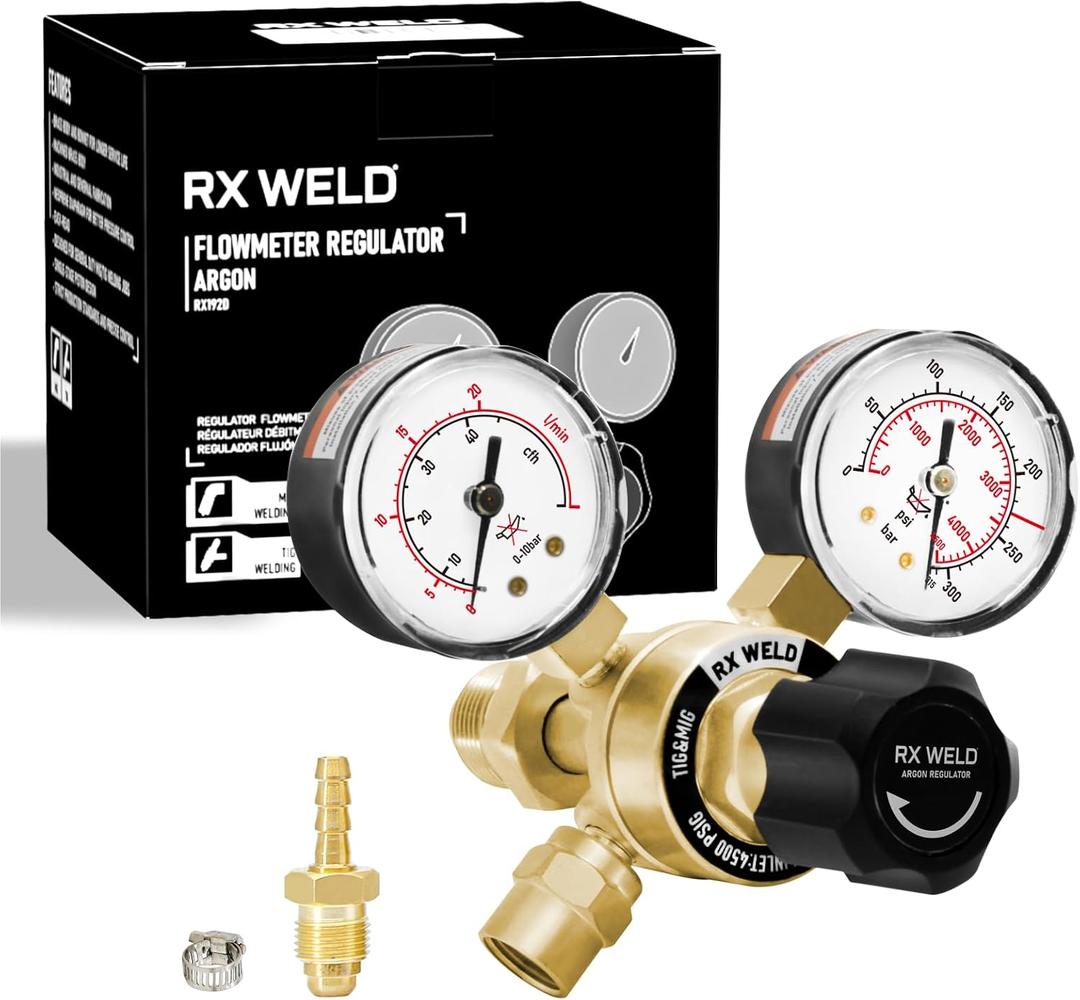 RX WELD Argon/CO2 Regulators Gauges Gas Welding, Regulator for MIG and TIG, CGA580 Inlet Connection