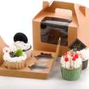 Jucoan 40 Pack Cupcake Boxes, 4 Count Kraft Paper Cupcake Carrier Holder Container with Window, Insert and Handle for Muffin, Gable Party Favor Treat Boxes for Wedding, Birthday, Mother's Day