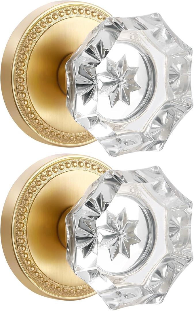 Gold Door Knobs Crystal Door Knob Dummy Door Knobs Brushed Gold Glass Interior Satin Brass Dummy Handle Single Sided Decorative 2 Pack