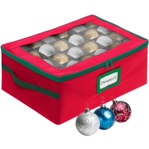 HOLDN STORAGE Christmas Ornament Storage Box with Dividers - Fits 48-3 Ornaments, 2 Removable Trays, Durable & Space-Saving, Clear Top Lid, Fits Underbed, Red