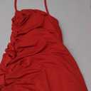 HOCILLE Women's Sexy Halter Bodycon Backless Ruched Spaghetti Strap Mini Club Party Dresses (Large, Red)