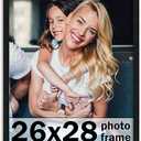 26x28 Frame Black Picture Frame - Complete Modern Photo Frame Includes UV Acrylic Shatter Guard Front, Acid Free Foam Backing Board, Hanging Hardware Wood Wall Frames for Family Photos - no Mat, Count Of 3