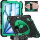 Timecity Case for iPad Air 11 Inch M4 2026/ M3 2025/ M2 2024 (Air 7th/ 6th Generation), Heavy Duty Shockproof Protective Case with Screen Protector, Rotating Stand and Hand/Shoulder Strap, Green