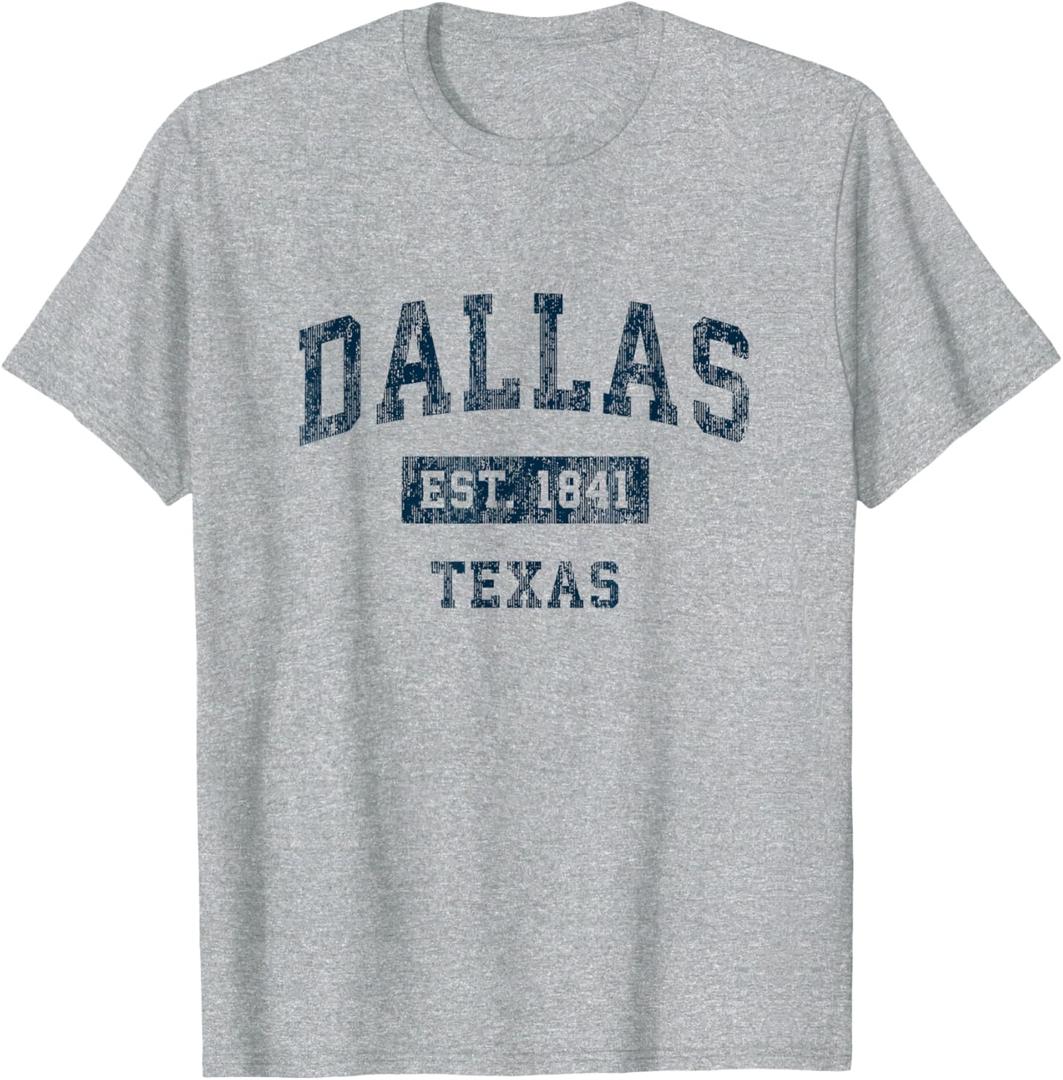 Dallas Texas TX Vintage Sports Design Navy Print T-Shirt, S