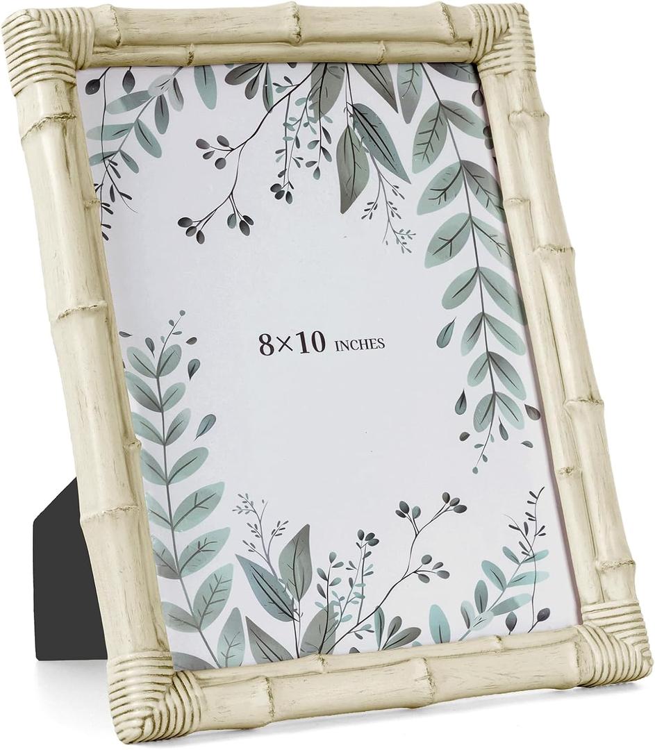 8x10 Picture Frame, Bamboo Photo Frame with Glass Rustic Handcrafted Decorative Frame for Wall or Tabletop Display, Great for Farmhouse, Modern Cottage, Hallway Gallery or Home Office, White