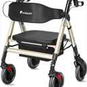 Rollator Walker with Seat,450Lb Rolling Walker, Extra-Wide Heavy-Duty Rollator Walker with Seat and Brakes for Seniors and Adults Bariatric with Large Aluminum (Champagne)