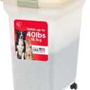 IRIS USA Airtight Dog Food Storage Container, WeatherPro, Up to 40 lbs, Removable Wheels, for Dog Cat Bird and Other Pet Food Storage Bin, Keep Fresh, Translucent Body, Made in USA, Almond/Pearl