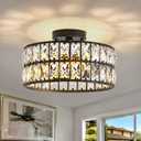Modern Bedroom Light Fixtures Ceiling, 12.5" Round Drum Crystal Chandelier 3-Light, Black Semi Flush Mount Ceiling Light for Dining Room Kitchen Hallway Living Room