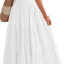 BTFBM Womens Summer 2025 Casual Midi Maxi Dresses Lightweight Short Sleeve V Neck Elastic Waist Boho Beach Dress Pockets (Large, White)
