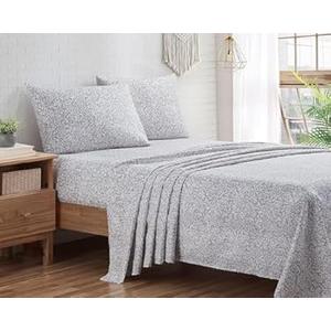 Indigo Ink King Size 4-Piece Sheet Set - Fitted & Flat Sheets & Pillowcases, Boho Pattern, Soft, Breathable, Durable & Wrinkle Resistant, Deep Pocket Sheets, Tufted Medallion Collection Grey
