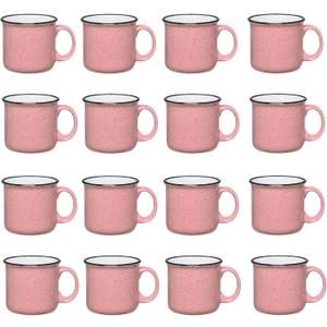 Set of 16 Ceramic Campfire Mugs  15 Oz, Pink  Coffee & Tea Cups for Home, Work, Travel, Camping  Customizable, Great for DIY, Events, Companies