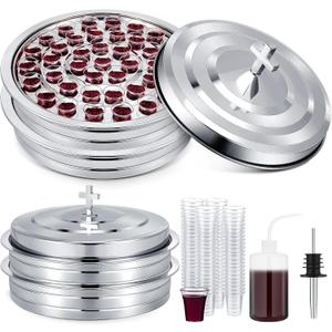 Zhehao 2 Sets Holy Communion Trays for Churches with Lid, Churches Cup Fillers, 100 Disposable Communion Cups (Silver)