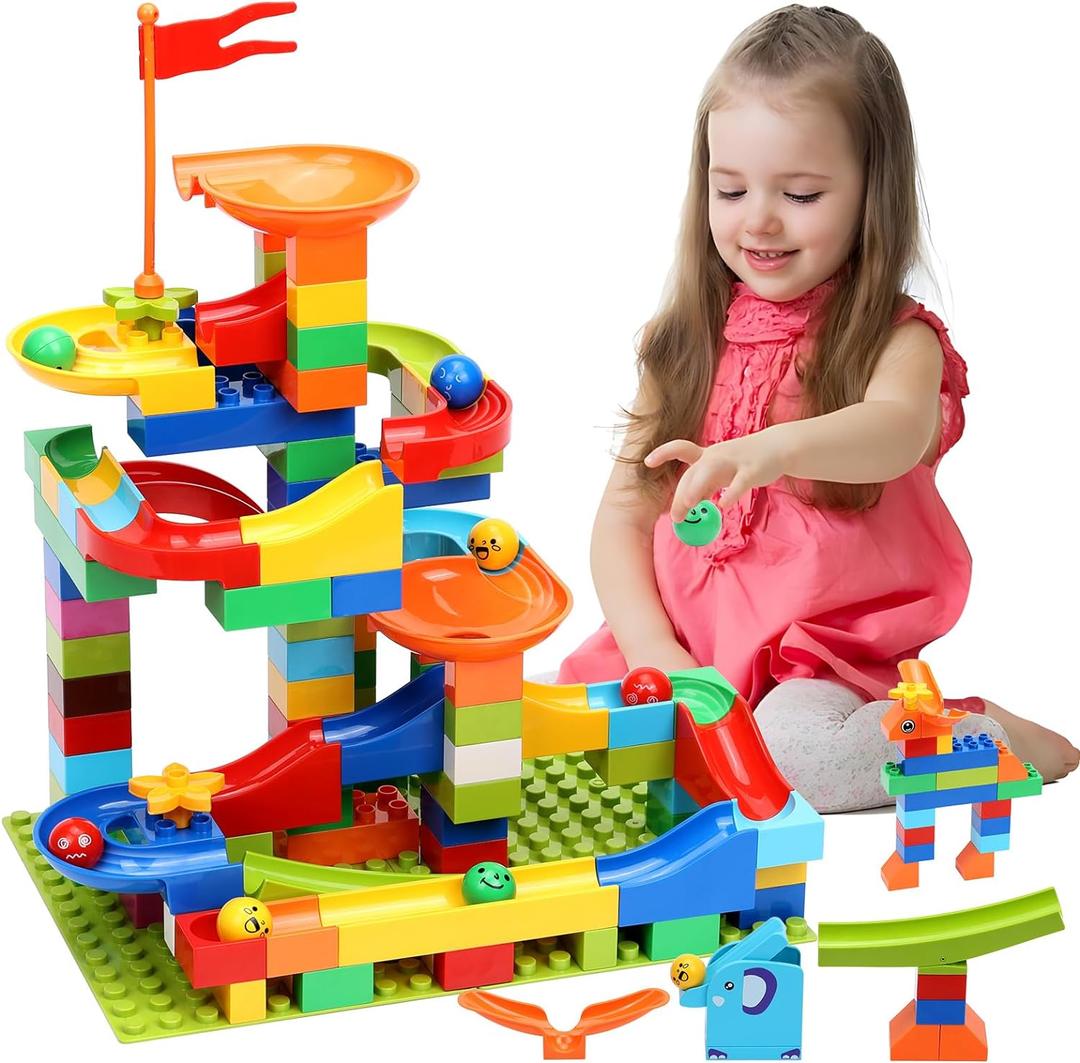 COUOMOXA Marble Run Building for Kids: STEM Building Blocks Set Compatible Classic Blocks - Educational Toys for Kids Age 3 4 5 6 7 8+ Home School - Birthday Gift for Boys Girls