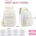 PRLINJSK Girls Backpack for College High Middle School Student, Cute Aesthetic Bookbag for Teens Women with Accessories, Beige Bow