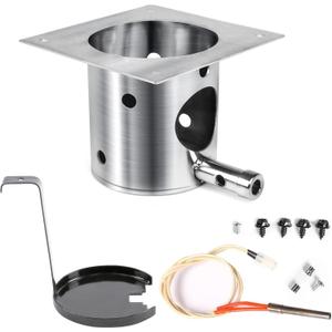 QuliMetal 304 Stainless Steel Fire Burn Pot & Hot Rod Ignitor Kit Replacement Parts for Traeger & Pit Boss Wood Pellet Grill Smoker, Durable Fire Pot with Ash Remover, Screws and Fuse, Easy Install