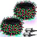 2 Pack Christmas String Lights Indoor Outdoor, Super Bright 66FT 200 LED String Lights Waterproof, 13 Modes Twinkle Xmas Lights with Timer for Christmas Tree Decorations (Red and Green)