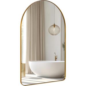 ANDY STAR Arched Mirror, 24 x 36 Inch Gold Wall Mirror in Stainless Steel Metal Frame, Arch Top Rounded Corner 1 Inch Deep Set Design Wall Mount Hangs Vertical
