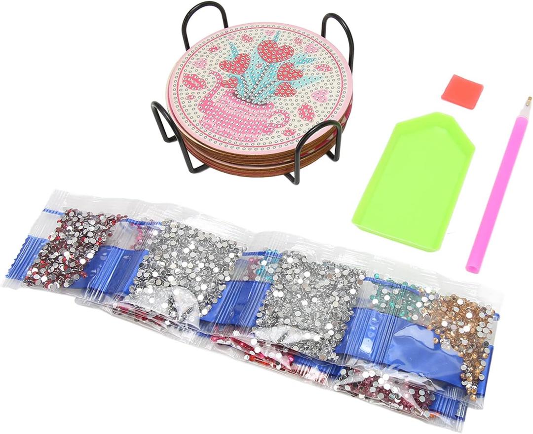 8Pcs Rhinestone Painting Coasters Cute Cartoon Style, Strong Stickiness Odourless for Family with Resin Material
