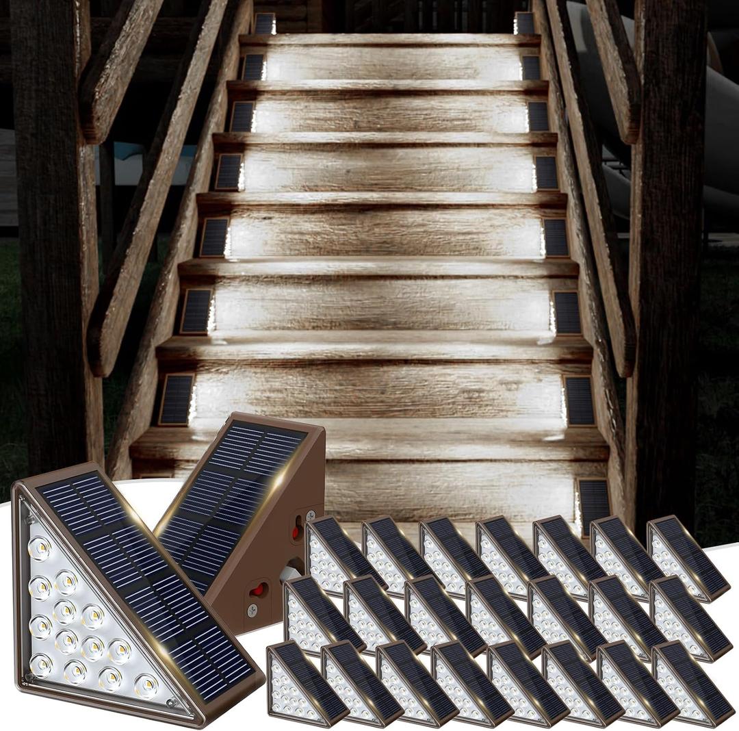 JOFIOS Solar Step Lights for Outside, 24-Pack Waterproof IP67 Deck Lights for Staircase, Patio, Front Step (Cool White)