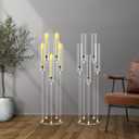 4Pcs 5 Arms Acrylic Candelabra Centerpieces for Tables Decoration,Clear Candle Holder for Wedding Dinner Fireplace Decoration,35 inches Tall Candlesticks Holder with Lampshade, Fits LED Candle