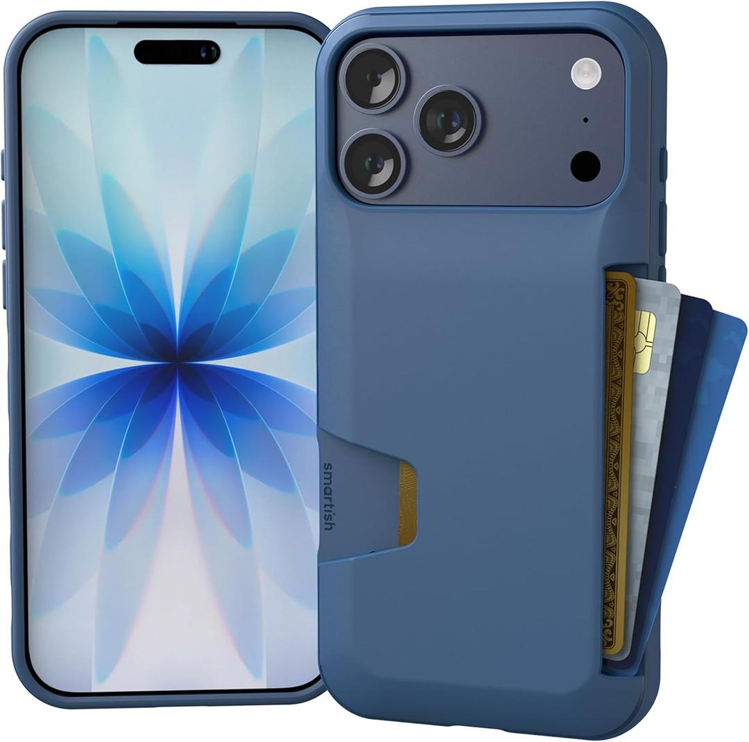 Smartish iPhone 17 Pro Max Wallet Case - Wallet Slayer Vol. 1 [Slim + Protective] Credit Card Holder - Drop Tested Flip Hidden Card Slot Cover for Apple iPhone 17 Pro Max - Blues on The Green