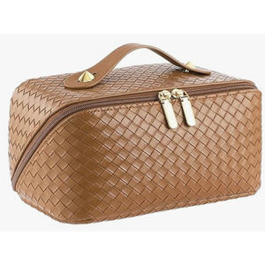 Large Capacity Travel Cosmetic Bag - Portable Makeup Bags for Women Waterproof PU Leather Checkered Makeup Organizer Bag with Dividers and Handle,Toiletry Bag for Cosmetics