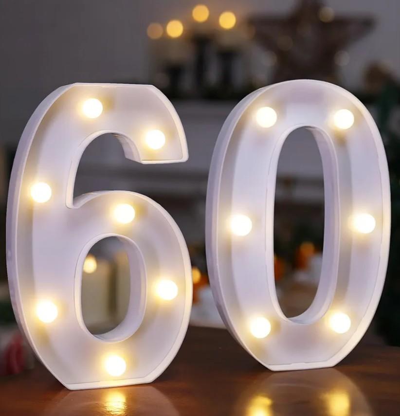 60th Birthday Decoration Light Up Letters, Battery Powered LED Numbers Marquee Number Sign for 60th Party Home Decor Night Light