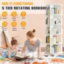 RUNSUNSPRI 5 Tier Rotating Bookshelf Tower, Spinning Bookshelf, Revolving 360° Bookcase Storage Round Carousel, Vertical Rotate Turning Spiral Corner Organizer Lazy Susan, White