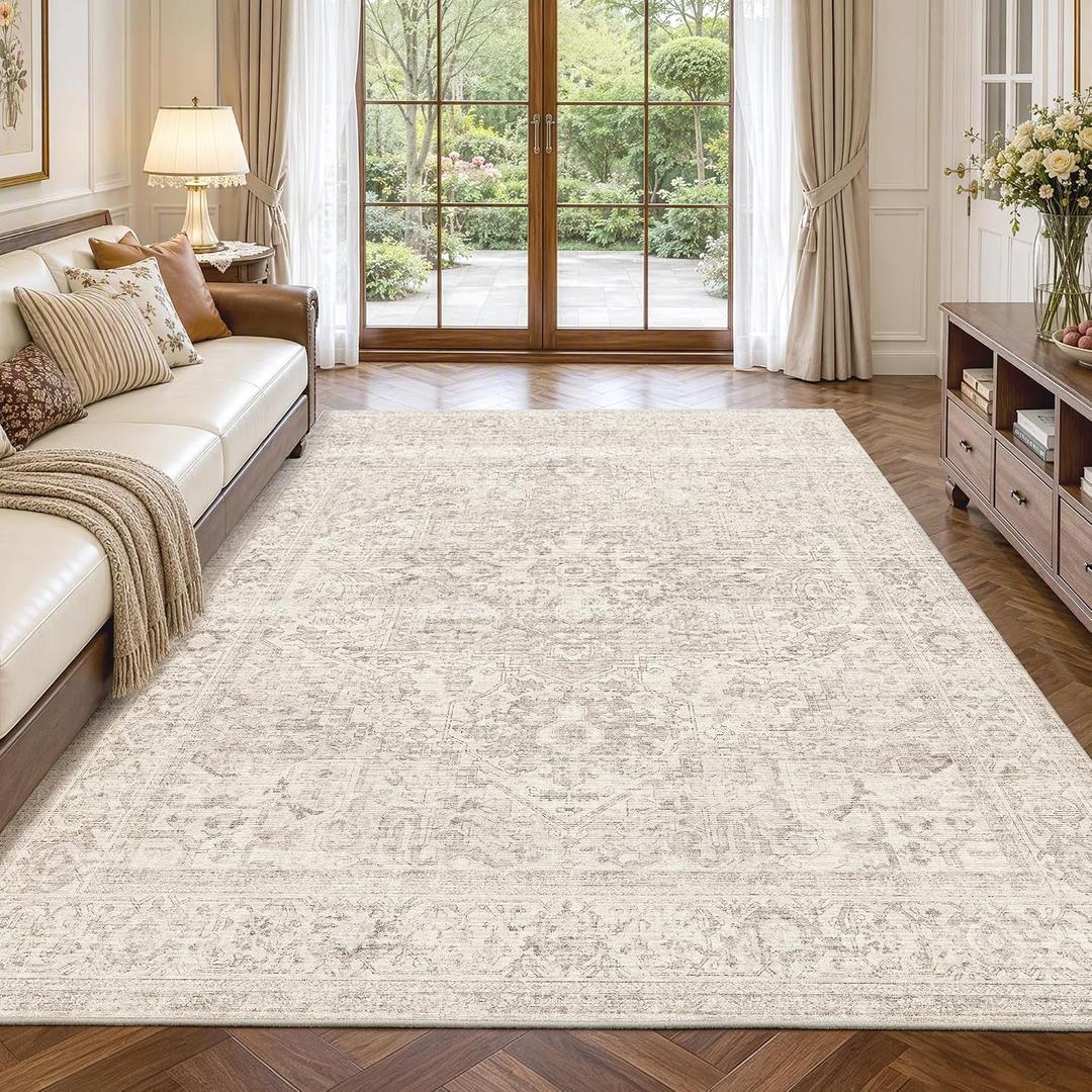 FMFUNCTEX 12x15 Washable Beige Neutral Oriental Large Living Room Area Rug