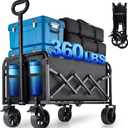 Collapsible Wagon Cart Foldable with Wheels - 360LBS Large Heavy Duty Folding Utility Wagon with All-Terrain Wheels & Brakes for Shopping Garden Beach Camping, 2 Drink Holders/Lightweight/Black