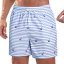 Gleeease Mens 5inch Swim Trunks: Mesh Quick Dry Stretchy Comfort Soft Striped Blue White Drawstring Zipper Pocket Beach Pool (Blue, XXL)