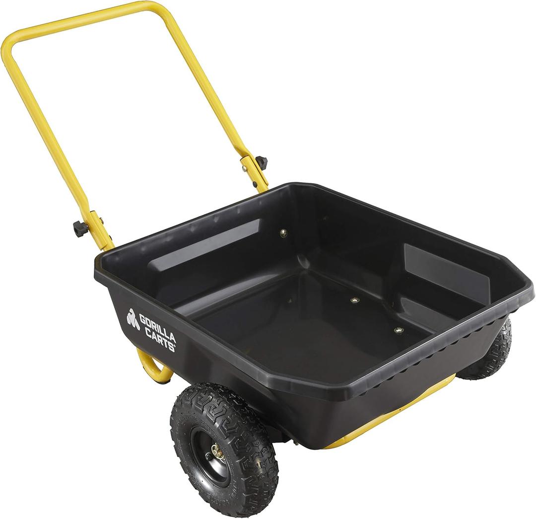 Gorilla Carts GCR-4 Poly Dump Cart, 2-Wheel Garden Wagon with Foldable Handle, 4 cu ft, 300 lb. Capacity, Black/Yellow Gorilla Carts GCR-4 Poly Dump Cart, 2-Wheel Garden Wagon with Foldable Handle, 4 cu ft, 300 lb. Capacity, Black/Yellow