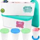 Walfos Ice Cream Containers for Homemade Ice Cream - 1.6 Quart & 8 oz. Set, Bonus Sealing Bands Keeping Silicone Lids Airtight, Reusable Ice Cream Tubs, Stackable Freezer Storage Container - Blue