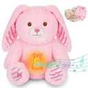 Prewplam Breathing Stuffed Animal - 13" Pink Bunny Plush Baby Toy, Soothing Sound Machine with Music Lights & Breathing Motion for Kids Boys Girls