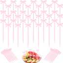 100 Pcs Fruit Fork Pink Cocktail Picks Party Food Sticks Bow Cocktail Picks Cocktail Sticks Bows Decor Bow Design Dessert Picks Suitable For Halloween Party, Wedding Banquets, Christmas Party