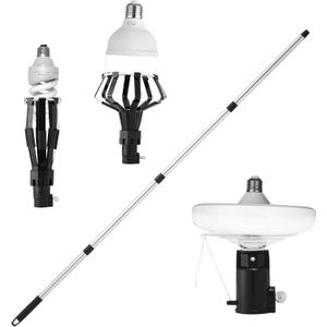 12FT Pole Light Bulb Changer for High Ceilings - Sturdy & Durable, Easy to Assemble - Incandescent Removal Tool with 8-Finger Cage & Suction Cup - Fits Standard/Medium/Large LED Bulbs