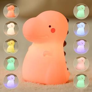 ANGETEN Children's Dinosaur Night Lamp, 7-Color Adjustable Breathing Dinosaur lamp, Portable Rechargeable LED Bedside lamp for Kindergarten, Boys and Girls' Toy Christmas Gift (Pink)