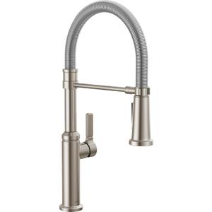 Delta Rhett Pro Style Commercial Kitchen Faucet with Pull Down Sprayer, Brushed Nickel Single Hole Kitchen Sink Faucet, Single Handle, Stainless 18829-SS-DST