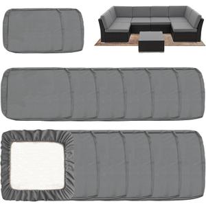 Sqodok Outdoor Cushion Covers 14Pcs Patio Cushion Slipcovers, Replacement Waterproof for 6-Seaters Sofa, Outdoor Furniture Cushion Slipcovers Set Seat and Back, Covers Only, Grey (25"Lx25"Wx4"H)