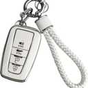 JOYEAR for Toyota Keychain with Key Fob Cover Compatible with 2025 Camry,2021-2024 Venza,Grand Highlander,Hilux,Fortuner, Land Cruiser,2022-2024 Tundra,Corolla Cross,Prius 4 Buttons (Silver-White)