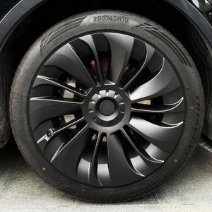 KAVANIC 3PCS Wheel Covers Fits for Model Y 19 inch Multi-Spoke Style, Matte Black ABS Hubcaps Fits for Tesla Y 19" Gemini Wheels 2020-2024, Long Range Support Logo Symmetry Design (RWD/AWD)